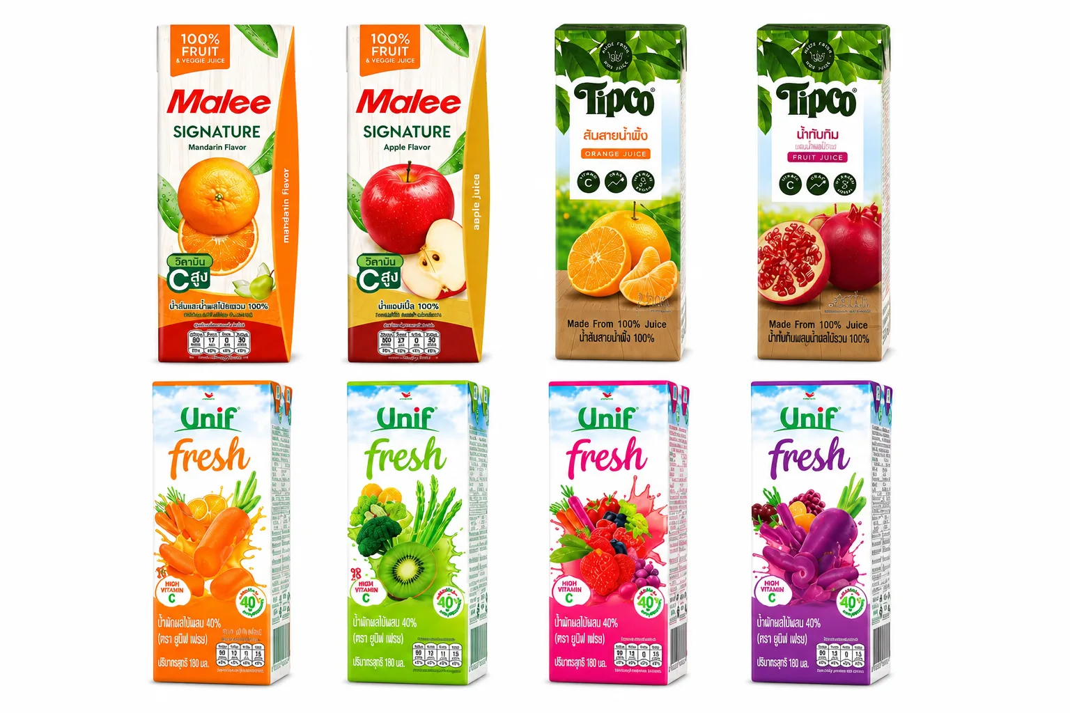 เครื่องดื่มน้ำผลไม้ 40 และ 100 เปอร์เซ็นต์